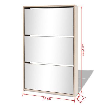 vidaXL Shoe Cabinet 3-Layer Mirror Oak 63x17x102.5 cm