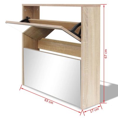 vidaXL Shoe Cabinet 2-Layer Mirror Oak 63x17x67 cm