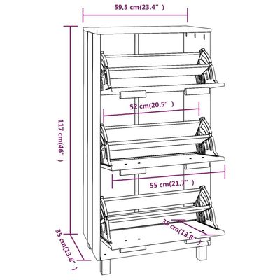 vidaXL Shoe Cabinet HAMAR White 59.5x35x117 cm Solid Wood Pine