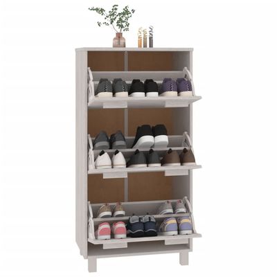 vidaXL Shoe Cabinet HAMAR White 59.5x35x117 cm Solid Wood Pine