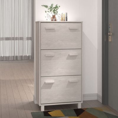 vidaXL Shoe Cabinet HAMAR White 59.5x35x117 cm Solid Wood Pine