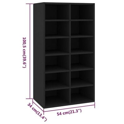 vidaXL Shoe Rack Black 54x34x100.5 cm Engineered Wood