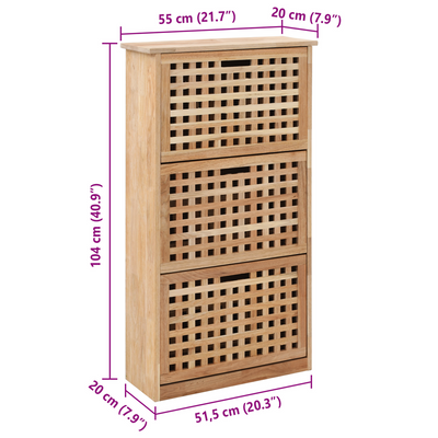 vidaXL Shoe Storage Cabinet 55x20x104 cm Solid Walnut Wood