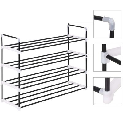 vidaXL Shoe Rack with 4 Shelves Metal and Plastic Black