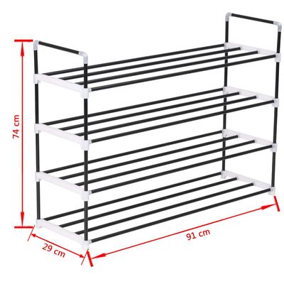 vidaXL Shoe Rack with 4 Shelves Metal and Plastic Black