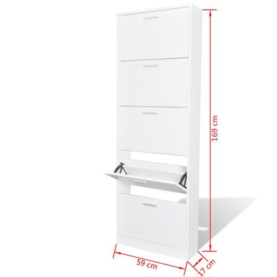 vidaXL White Wooden Shoe Cabinet with 5 Compartments