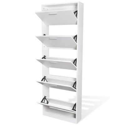 vidaXL White Wooden Shoe Cabinet with 5 Compartments