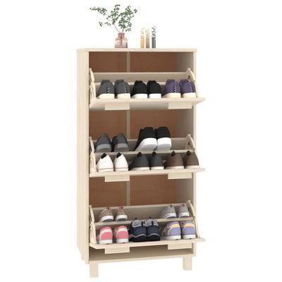 vidaXL Shoe Cabinet HAMAR Honey Brown 59.5x35x117 cm Solid Wood Pine