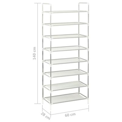 vidaXL Shoe Rack with 8 Shelves Metal and Non-woven Fabric Silver