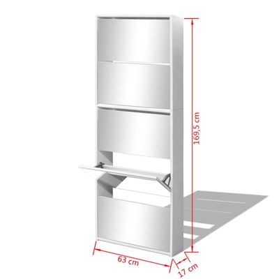 vidaXL Shoe Cabinet 5-Layer Mirror White 63x17x169.5 cm