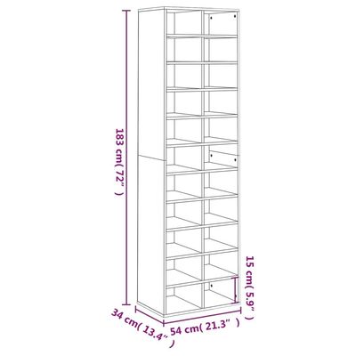 vidaXL Shoe Cabinet Black 54x34x183 cm Engineered Wood