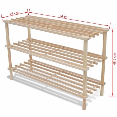 vidaXL 3-Tier Shoe Racks 2 pcs Solid Fir Wood