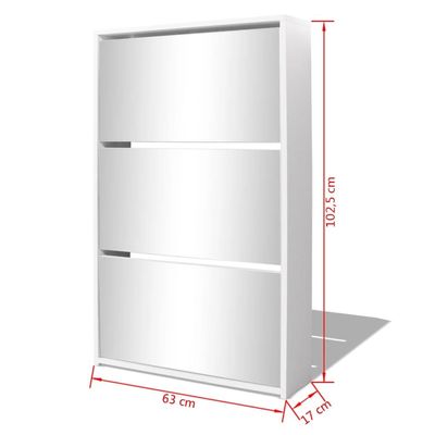 vidaXL Shoe Cabinet 3-Layer Mirror White 63x17x102.5 cm