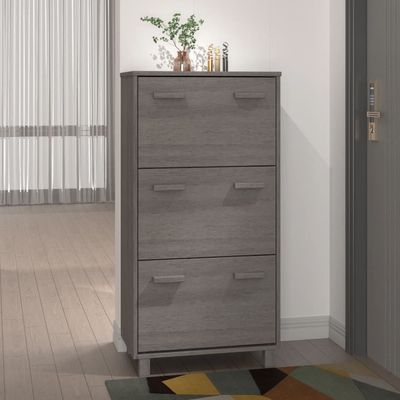 vidaXL Shoe Cabinet HAMAR Light Grey 59.5x35x117 cm Solid Wood Pine