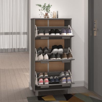 vidaXL Shoe Cabinet HAMAR Light Grey 59.5x35x117 cm Solid Wood Pine