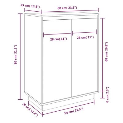 vidaXL Shoe Cabinet 60x35x80 cm Solid Wood Pine