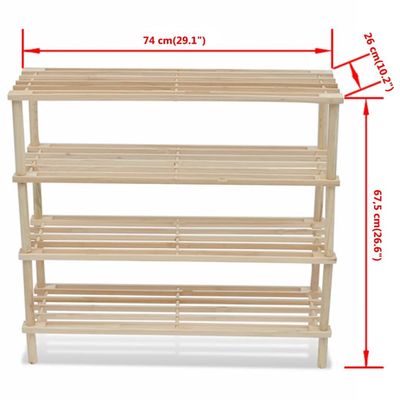 vidaXL 4-Tier Shoe Racks 2 pcs Solid Fir Wood