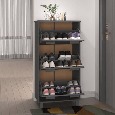 vidaXL Shoe Cabinet HAMAR Dark Grey 59.5x35x117 cm Solid Wood Pine