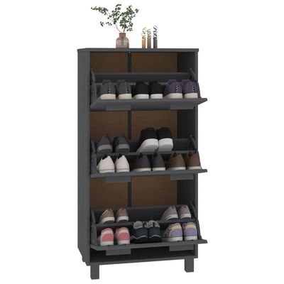 vidaXL Shoe Cabinet HAMAR Dark Grey 59.5x35x117 cm Solid Wood Pine