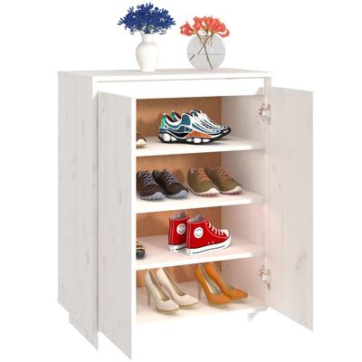 vidaXL Shoe Cabinet White 60x35x80 cm Solid Wood Pine