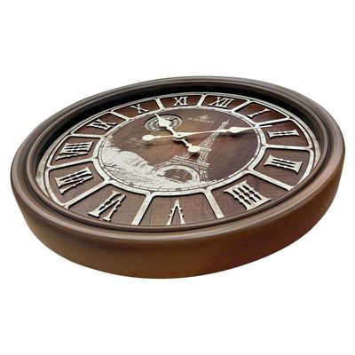 Wooden Wall Clock 6423 with Roman Numerals Italian Design 60cm Silent Silky Move Sub-Second hand 3D Numerals