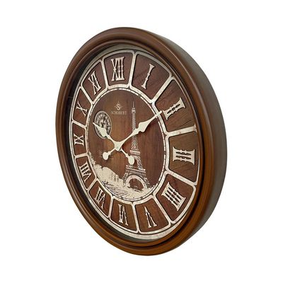 Wooden Wall Clock 6423 with Roman Numerals Italian Design 60cm Silent Silky Move Sub-Second hand 3D Numerals