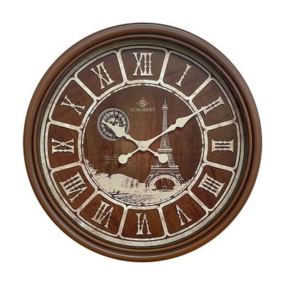 Wooden Wall Clock 6423 with Roman Numerals Italian Design 60cm Silent Silky Move Sub-Second hand 3D Numerals
