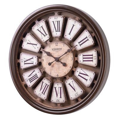 Wooden Wall Clock 6425 with Roman Numerals Italian Design 60cm Silent Silky Move 3D Numerals