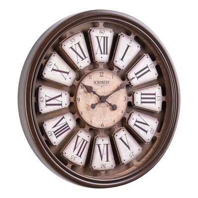 Wooden Wall Clock 6425 with Roman Numerals Italian Design 60cm Silent Silky Move 3D Numerals