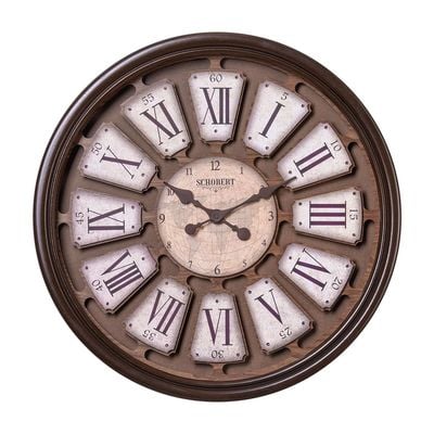 Wooden Wall Clock 6425 with Roman Numerals Italian Design 60cm Silent Silky Move 3D Numerals