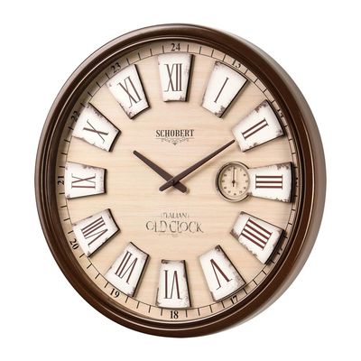 Large Wooden Wall Clock 6426 Italian Design 60cm Silent Silky Move 3D Numerals Sub-Second Hand 