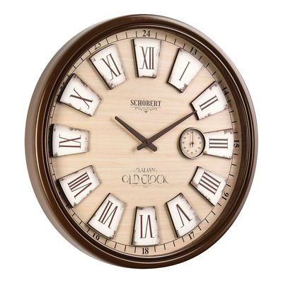 Large Wooden Wall Clock 6426 Italian Design 60cm Silent Silky Move 3D Numerals Sub-Second Hand 