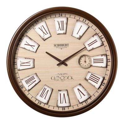 Large Wooden Wall Clock 6426 Italian Design 60cm Silent Silky Move 3D Numerals Sub-Second Hand 