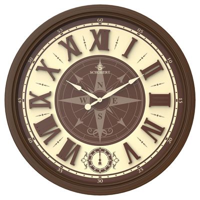 Wooden Wall Clock 6429 with Roman Numerals Italian Design 60cm Silent Silky Move 3D Numerals Sub-Second hand