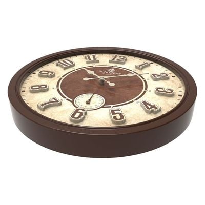 Analog Wooden Wall Clock 6437 Italian Design 60cm Silent Silky Move Sub-Second Hand 3D Numerals