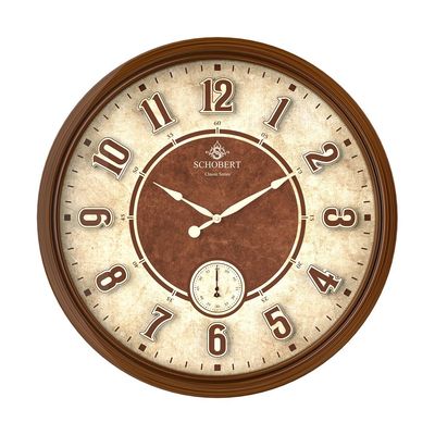 Analog Wooden Wall Clock 6437 Italian Design 60cm Silent Silky Move Sub-Second Hand 3D Numerals