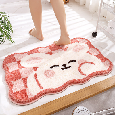 Cute Cartoon Bathroom Rug Shower Room Microfiber Rug Non-slip Absorbent Foot Mat Plush Bathroom Door Mat Soft Rug (50x80cm)