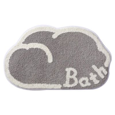 Cloud Shaped Gray Bath Mat Flocked Soft Anti Slip Bathroom Mat Water Absorbent Toilet Shower Floor Bath Rug Machine Washable (45x75cm)