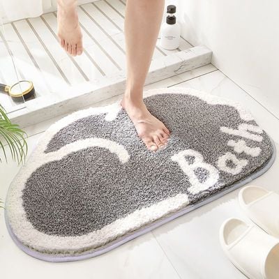 Cloud Shaped Gray Bath Mat Flocked Soft Anti Slip Bathroom Mat Water Absorbent Toilet Shower Floor Bath Rug Machine Washable (45x75cm)