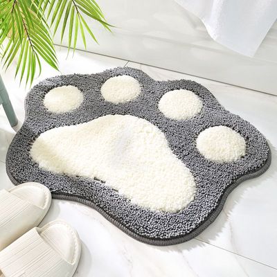 Paw Shaped Bathroom Rug Non-Slip Bath Mat (45 x 60cm), Soft Water Absorbent Thick Shaggy Shower Rug, Machine Washable Bathroom, Gray