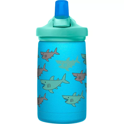 CamelBak Eddy+ Kids 12 oz Bottle, Insulated Stainless Steel with Straw Cap - Leak Proof When Closed,School Of Sharks!