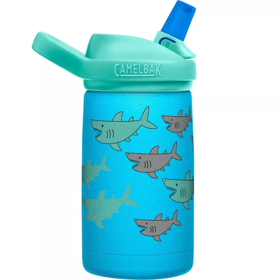 CamelBak Eddy+ Kids 12 oz Bottle, Insulated Stainless Steel with Straw Cap - Leak Proof When Closed,School Of Sharks!