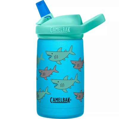 CamelBak Eddy+ Kids 12 oz Bottle, Insulated Stainless Steel with Straw Cap - Leak Proof When Closed,School Of Sharks!