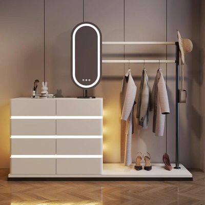 Modern Multi-Functional Dressing Table Chest Drawers, Clothes Hanger and Mirror - White