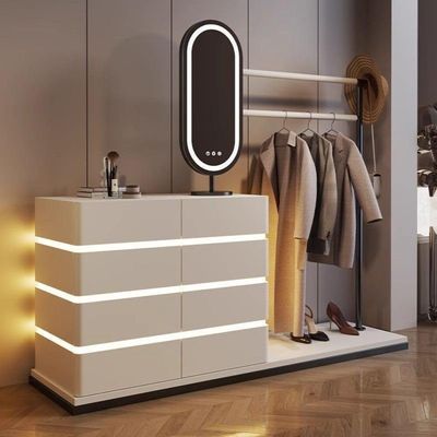 Modern Multi-Functional Dressing Table Chest Drawers, Clothes Hanger and Mirror - White