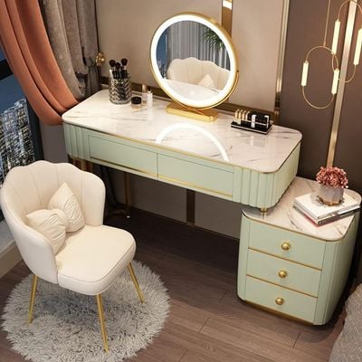 Vanity Desk Set, Dressing table with Mirror and Chair - Green