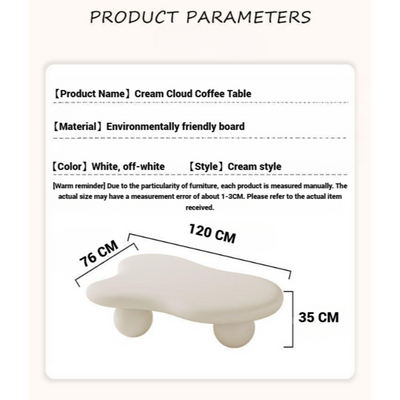 Irregular Cloud Coffee Table with 3 Balls Legs Creamy Off-White