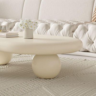 Irregular Cloud Coffee Table with 3 Balls Legs Creamy Off-White