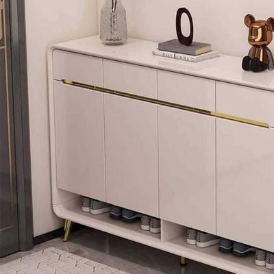 Large Wooden Shoe Rack Storage Organizer, Luxurious Design Shoe Cabinet with Bench - Off White 