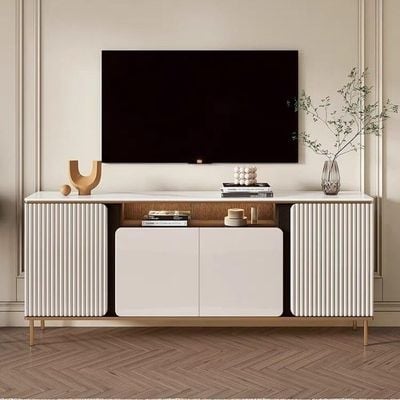 Tv Table with Storage Shelves Living room Organizer - 160cm - Offwhite 